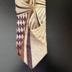 Vintage Giorgio Rossini 100% Silk Tie - Brown. Gold, Cream
